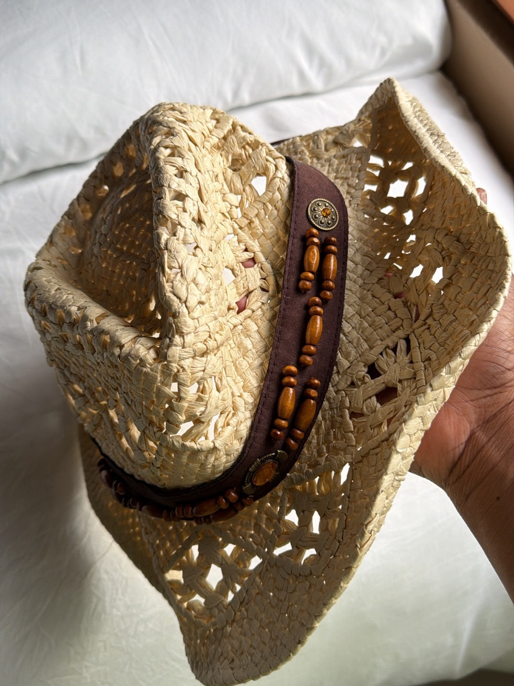 Straw Western Beaded Sun Hat - Natural